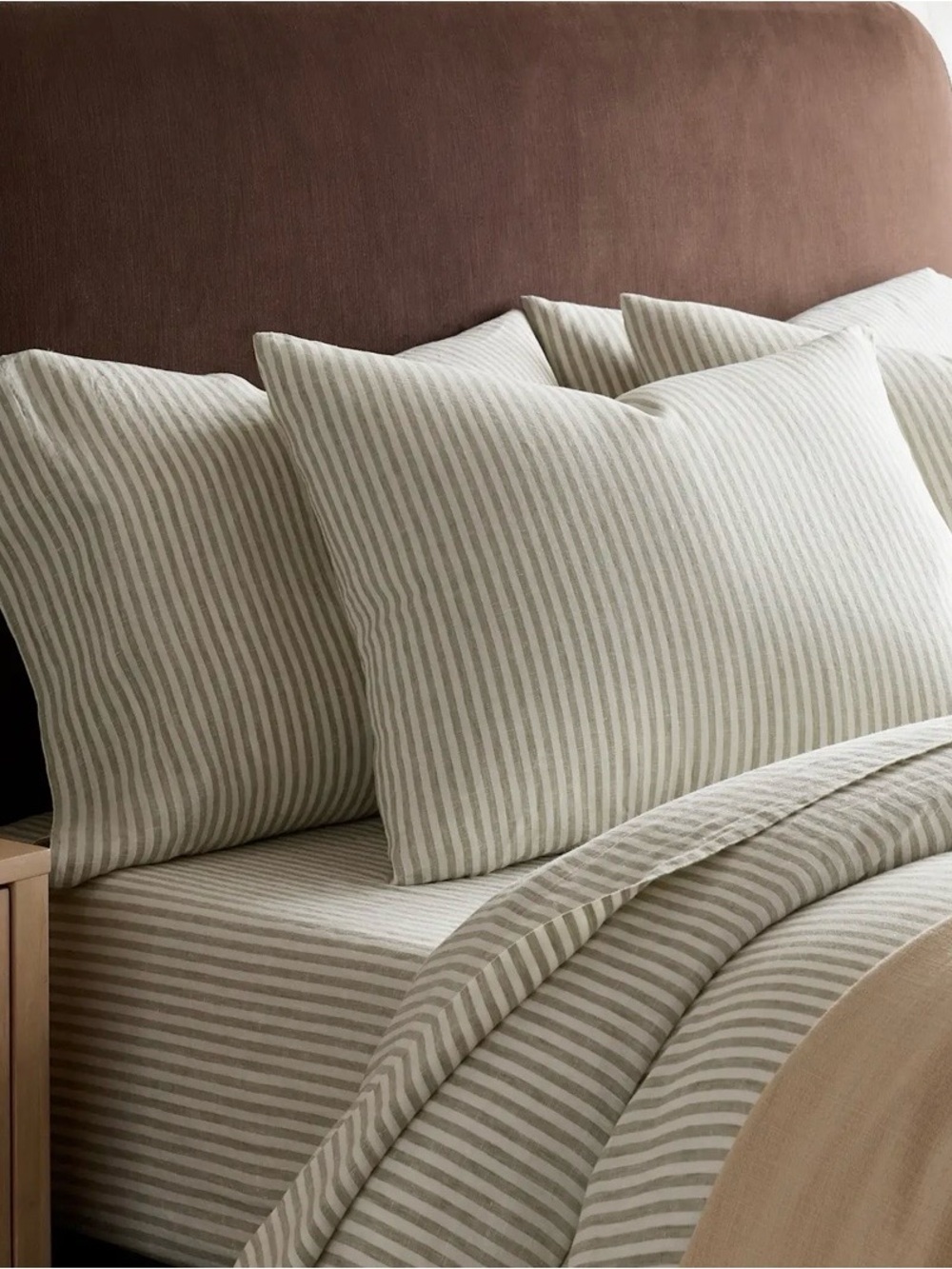 NWOT Quince European Linen Stripe 1 Pc Duvet Cover, King/Cal -Willowleaf/White - Picture 6 of 6